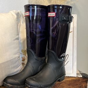 Hunter Women Original Clear Black Rain Tall Boots size US 7M/8F